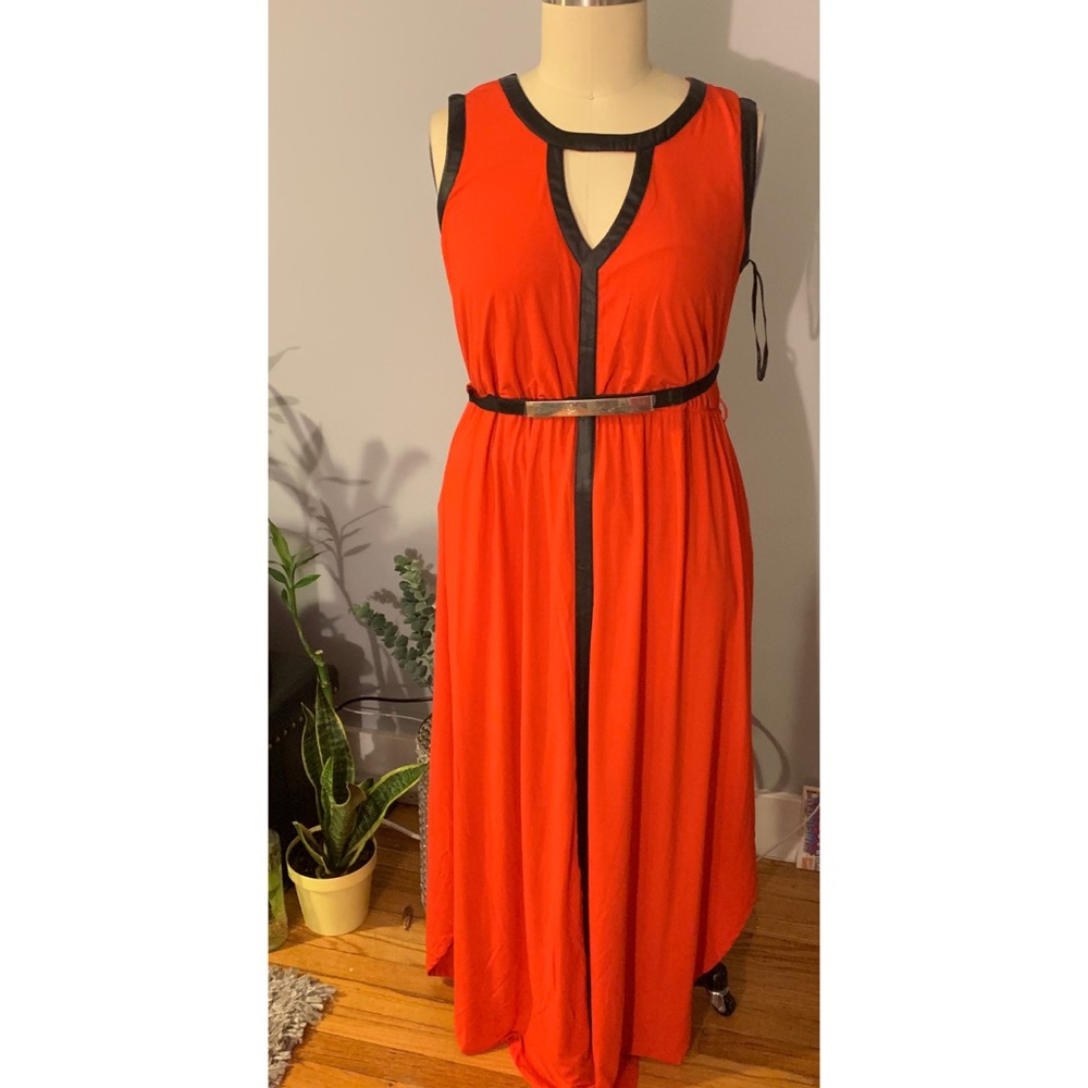 City Chic Dress with Leather Trim